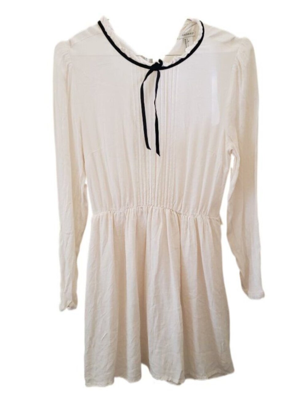 Forever 21 Cream Black Frill Long Sleeve Lightweight Mini Dress